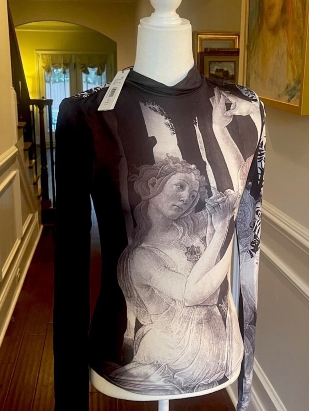 Alice & Olivia Delaina Mock T-neck Renaissance Fresco Body Con Top Size Med NWT - Picture 14 of 14